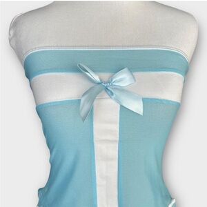 Frederick's of Hollywood vintage blue and white sheer bow top Made in USA
